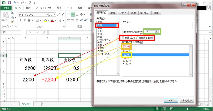 セルの書式設定：数値
