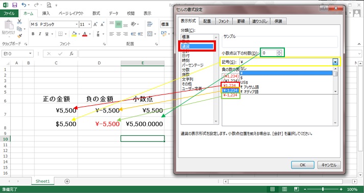 セルの書式設定：通貨