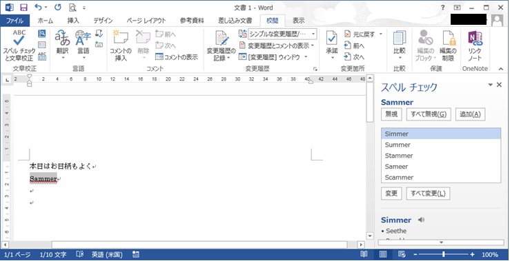 Word文章校正・スペルチェックの実行2